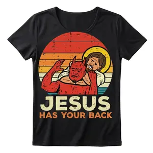 Funny Christian Meme Shirt Women Jesus Has Your Back Retro Sunset Graphic Tee Sarcastic Faith Humor Vintage Print Relaxed Fit Comfy Top Trendy Gift