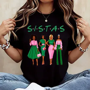 Sistas Friends Style Women Cartoon Characters Print T Shirt White Casual Loose Fit Top For Everyday Wear And Leisure Activities
