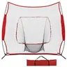 Polyester Batting Practice Equipment for Baseball & Softball - 7'x7' (42 in), 11.6 lbs Portable Tear Resistant Mesh Bow-Frame Net, Easy Set-Up, Velcro Straps, Carry Bag, Stakes for Stability, Indoor Practice