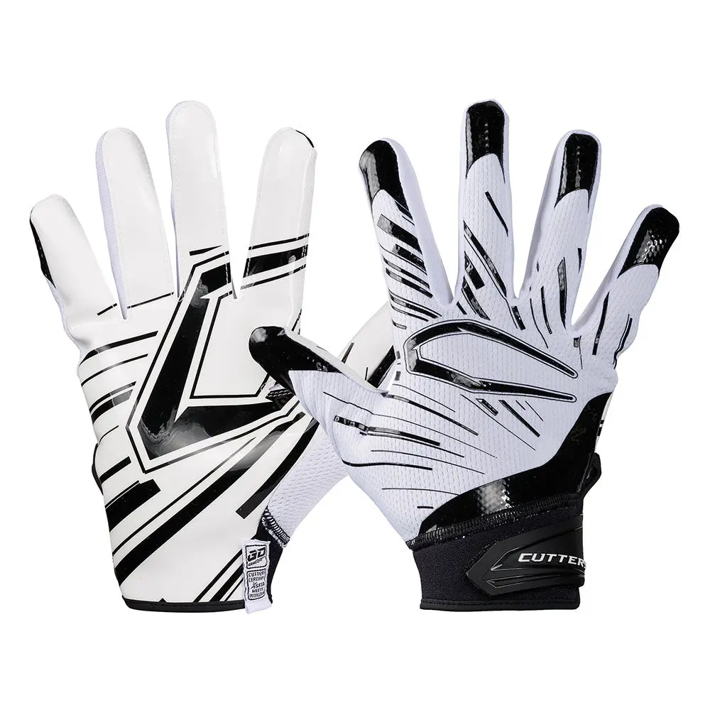 CUTTERS Game Day Pro Football Receiver Gloves - White/Black, Lightweight, High-Performance Grip, All-Weather Use, Football Gloves