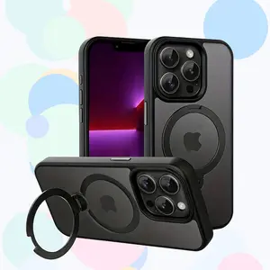 MagSafe Compatible Ring Case for iPhone 16 Pro Max 17 Air 14 15 Plus 12 13 Pro Max Case|  Rotatable Stand for Car & Desktop