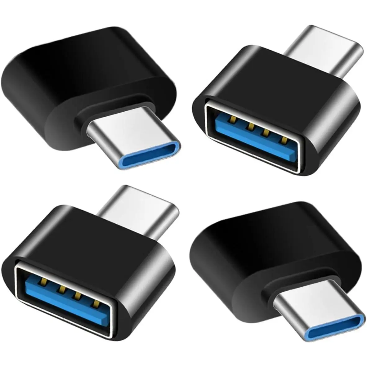 USB C to USB Adapter 4 Pack, USB Female to USB C Male OTG Adapter, USB C Adapter Compatible with MacBook Pro, Samsung Galaxy, Type-C Phones, Laptops, Tablets and More (Black)