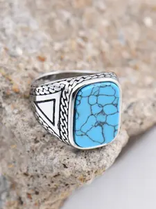 Bold Men's Statement Ring – 316L Stainless Steel + Multi-Color Agate Gemstone, Perfect for Daily Wear