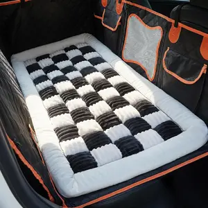 Backseat Pet Bed Mat,Dog Bed for Car,Fuzzy Dog Seat Cover for Car Back Seat, Non-Slip Travel Pet Mat, Fit for Backseat Extenders and Seat Covers (White and Black)