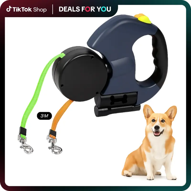 2026 Enhanced Dual Dog Retractable No Tangle Leash - 10ft Automatic Untangling Independent Reels, 30lb Capacity, Bungee Harness Compatible, Nylon Weave, Soft Touch Handle, Collars & Harnesses & Leads Attachment