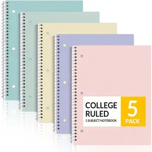 Spiral Notebooks, 1-Subject, 5 Pack, College Ruled Paper, 8" x 10-1/2", 70 Sheets per Notebook,3-Hole Punched Paper, ,, Blue, Green, Yellow Spiral Lined Notebooks for School,Work