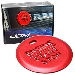 iJDMTOY Sports Red Aluminum Keyless Engine Push Start Button Decoration Trim For 2015-2023 Ford Mustang