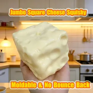 Large Square Cheese Squishy Toy, Moldable Soft Stress Relief Fidget Toy, Non-Bouncing Sensory Decompression Toy for Everyone