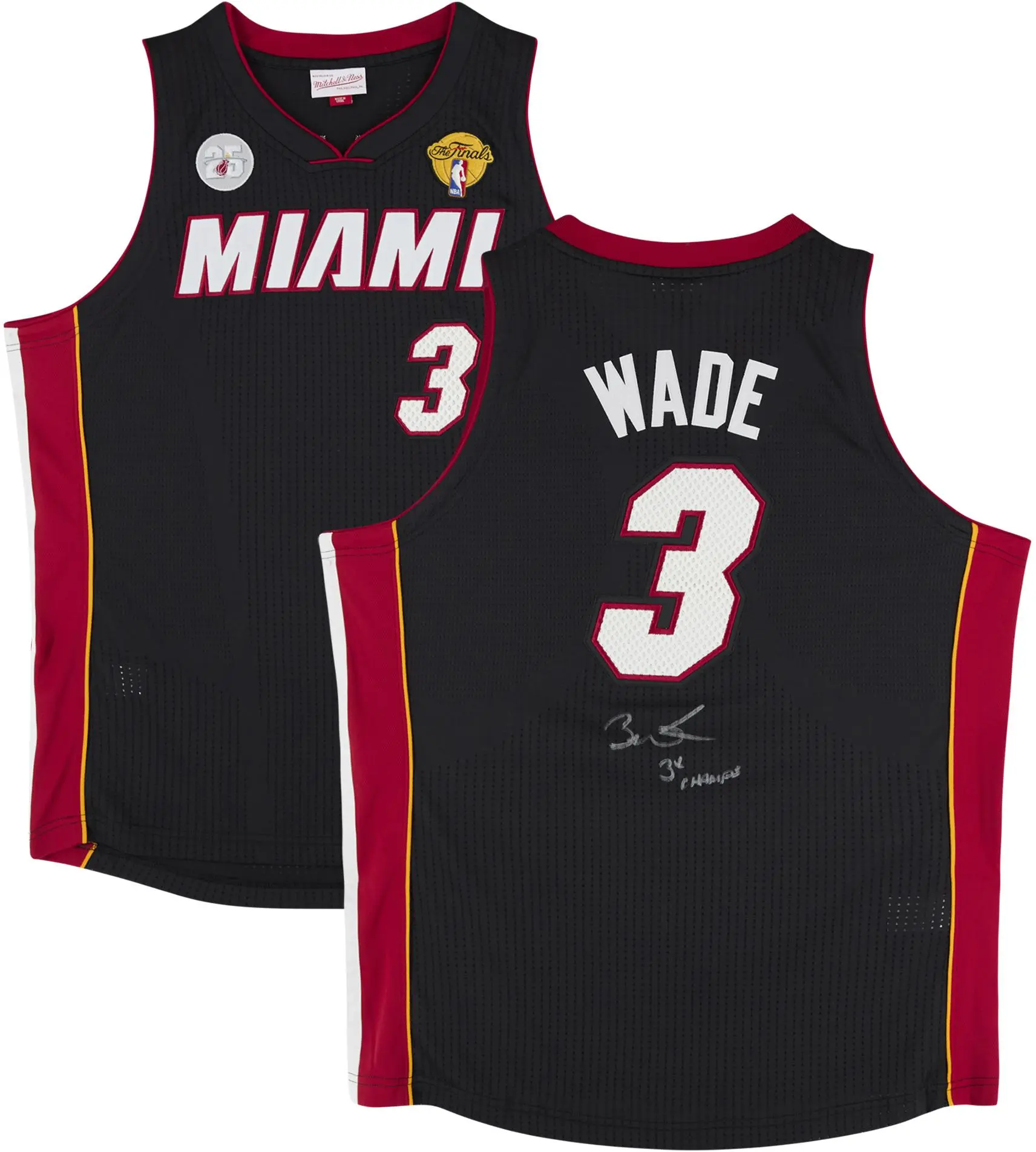 Dwyane Wade Miami Heat Autographed Mitchell & Ness Black 2012-13 Authentic Jersey with "3x Champ" Inscription - Fanatics Authentic Certified