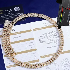 New 12mm VVS Moissanite Cuban Link Chain 925 Sterling Silver VVS Diamond Bling Iced Out Women Two Stone Necklace
