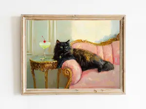 Ragdoll Cat with Chartreuse Cocktail Art Print, Cute Quirky Whimsical Art Bar Cart, Trendy Home Decoration