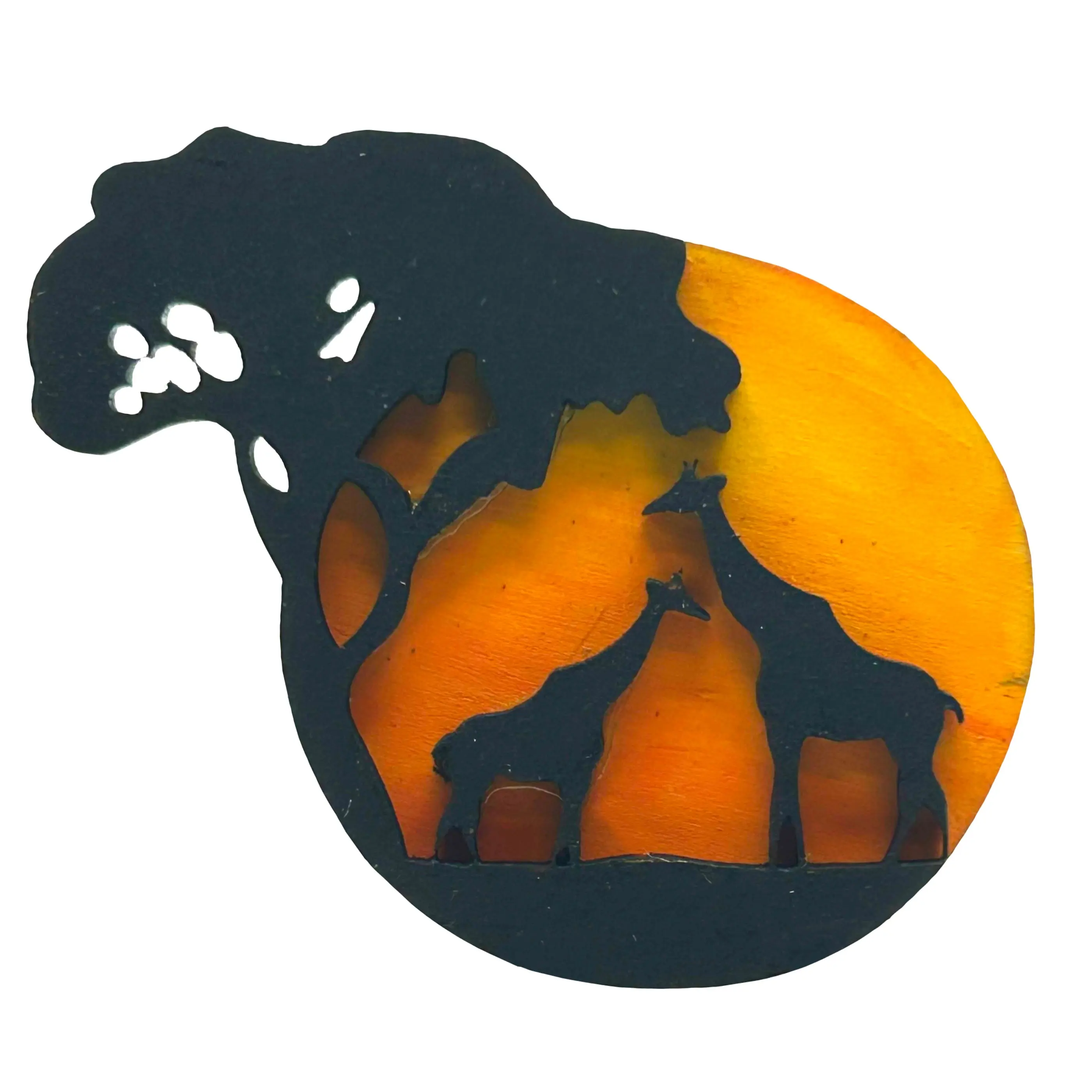 Giraffes at Sunset - Wooden Lapel Pin & Magnet