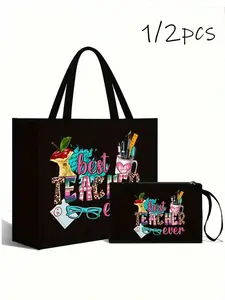 Teacher Appreciation Gift, Large Capacity Fashion Tote Bag, Work Tote Bag, Fun Slogan, Includes Makeup Pouch and Lining, No Zipper, for Educators, Teacher Tote Bags