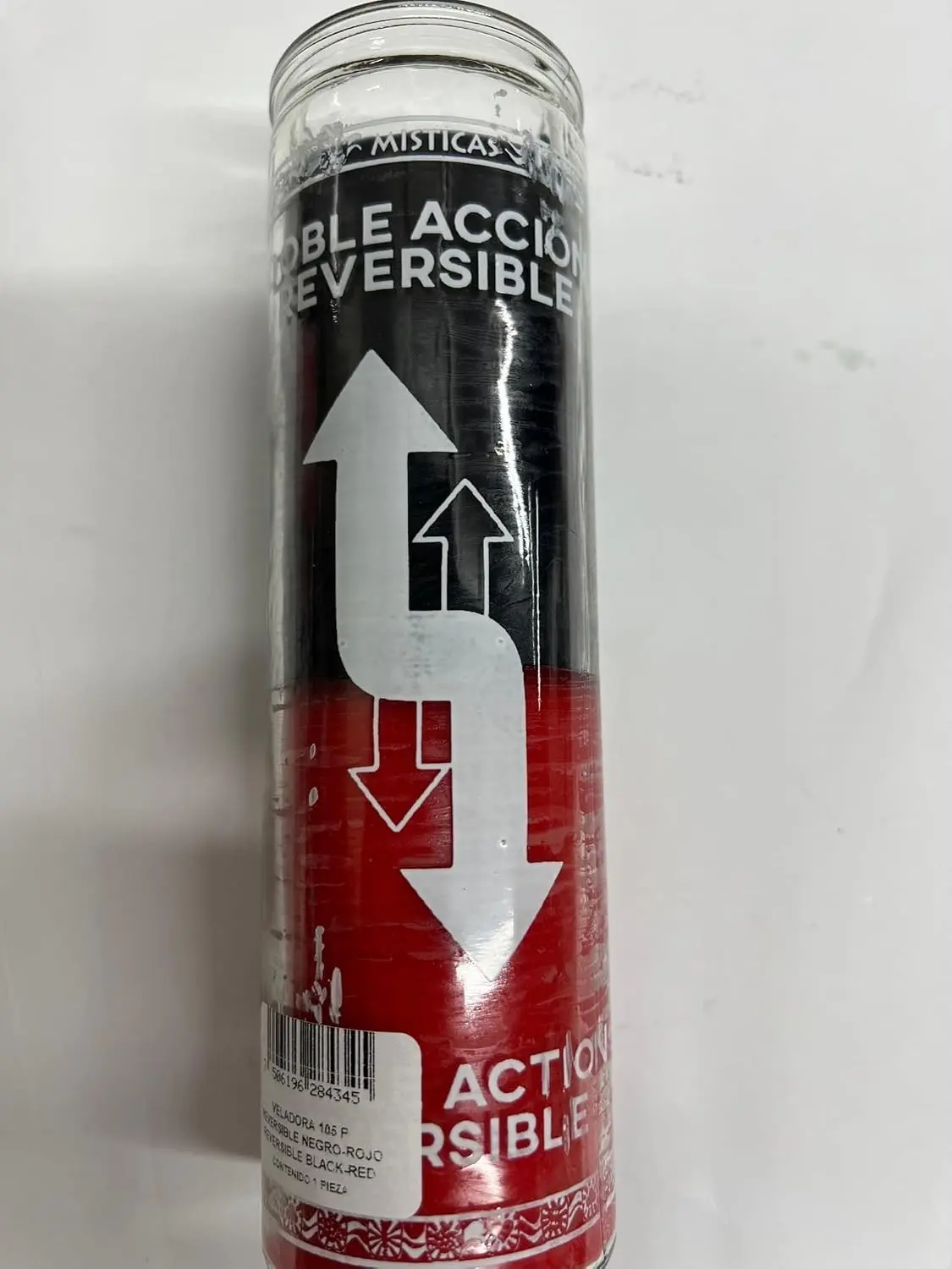 Reversible Double Action 2 Color (Black Over Red) Unscented Pillar Candle in Glass