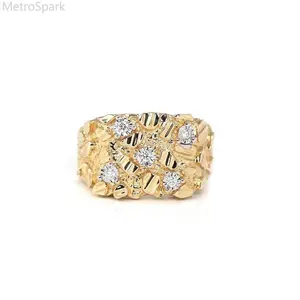 Nugget Ring Golden Plated Men's with PinkyFinger Shape and Rhinestones Hip Hop Style for Men