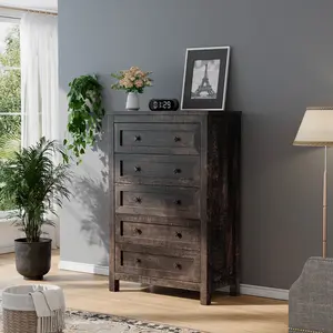 [Brandday][Memorialday] AMERLIFE Farmhouse 5 Drawers Dresser, Wood Rustic Chest of Drawers for Bedroom, Tall Dressers Organizer with Metal Handles, 5 Drawers Chest