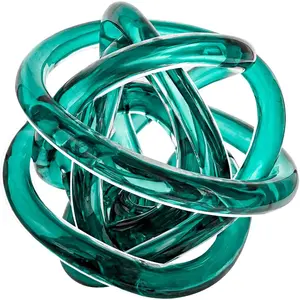 Teal Decor Ball - 5 Inch Hand Blown Infinity Sculpture Orbit Home Decor Table Decoration Interio Art