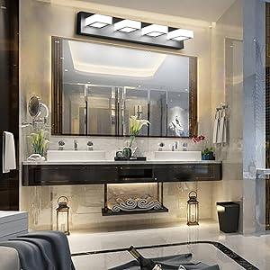 4 Lights Black Vanity Lights Dimmable Acrylic Modern LED Black Bathroom Vanity Lighting Fixtures