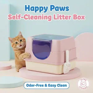 Pink Fully Enclosed Cat Litter Box with Clear Top, Large Capacity , Front Entry Hooded Litter Box with Scoop for Cats & Kittens, Odor Control Anti-Splash Litter Box for Home, Apartment & Indoor Use, Easy Clean Plastic Base