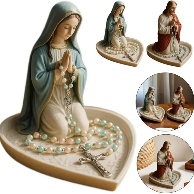 Premium Selection Bestseller Virgin Mary Rosary Holder Exquisite Rose Rosary Stand Creative Resin Ornament Stylish Religious Decor Religious Home Decor Religious Ornaments Religious Decorations