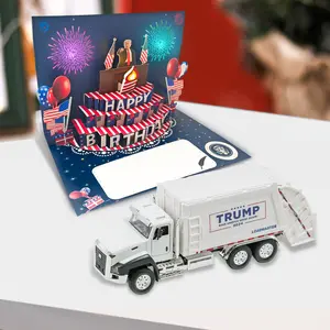 47th President Donald Trump 2024 Garbage Truck 1:50 Scale Pull Back Metal Model Toy & 3D Musical Pop-Up Birthday Card Combo Set - Election Souvenir & Interactive Festive Gift for Trump Fans, Adults (Women, Men, Mom, Dad, Wife, Husband)