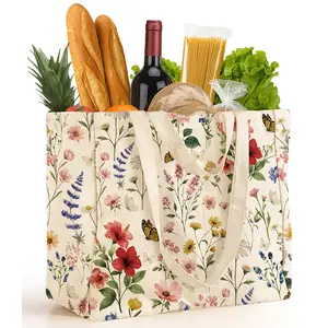 Miss Adola Large Canvas Grocery Tote Bag - Reusable Extra Large Shopping Shoulder Bags with 6 Inner Pockets & 2 Handle Strap
