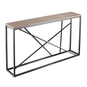 360 Stand 52 in. Rectangular Taupe & Gray Faux Stone Frame Industrial Console Table with Frame Base