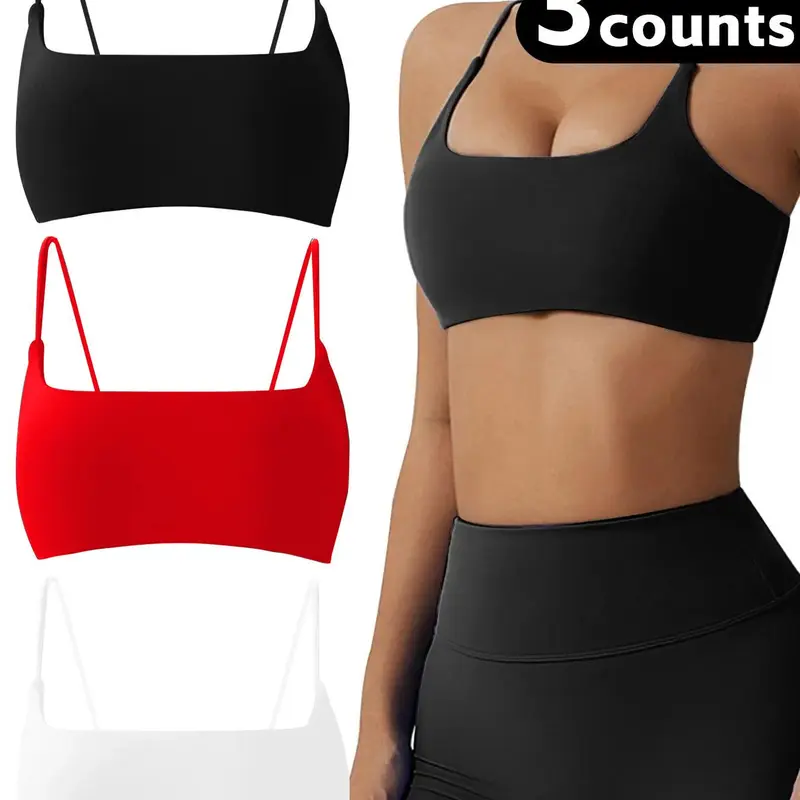 Women's Solid Color Wireless Sports Bra, Comfortable Breathable Spaghetti Strap Buckleless Backless Bra for Yoga Gym Workout Fitness, Ladies Sportswear for Indoor Outdoor Wear, Workout Sports Bras