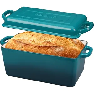 Enameled Cast Iron Dutch Oven, Oblong Bread Oven for Sourdough Bread Baking, Baking Pan, Dual Handles, Oven Safe, 4 Quart, Darkcyan