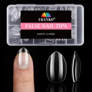 EBANKU Kids Fake Nails, 240PCS Short Almond Clear Nail Tips Glue on Nails for Kids Press On Nails for Little Girls Full Cover Fake Nails Decoration,12 Sizes