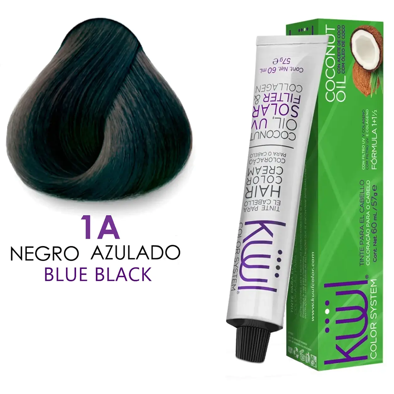 Kuul Color System [ 1A ] Negro Azulado | Blue Black | Tinte Para El Cabello | Permanent Hair Dye | 3.04 fl oz / 90 ml