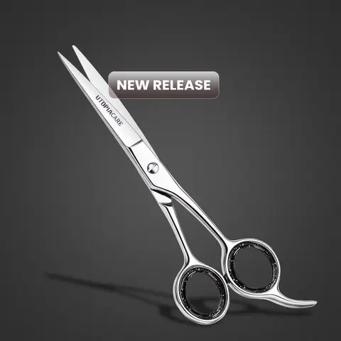 Utopia Care 6.5-in Hand-Crafted Salon-Grade Stainless Steel Shears for Hair - Removable Finger Rest, Detachable Razor-Sharp Blades, Body-Safe, Precise Cut, All Ages Haircare Tool for Adults & Children, Curly Hair Trimming Home Use