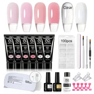 Professional Poly Gel Nail Kit, 1 Set 6-Color Poly Nail Gel Set with UV Lamp for Nail Extensions, Beginner-Friendly Gift Set for Women