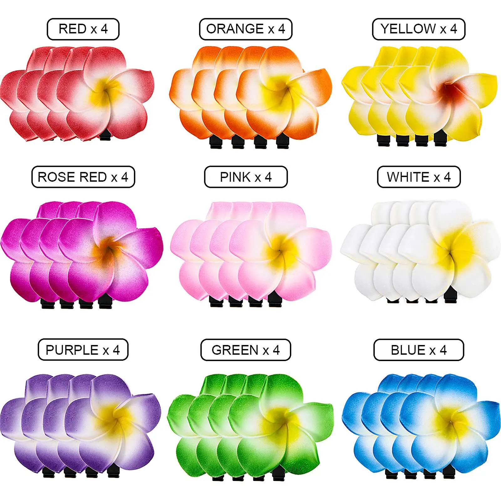 Colorful Decorative Hawaiian Flower Hair Clips - 36 Pcs 1.97 in Foam Artificial Tropical Plumeria Hairpins, Barrettes for Luau Beach Party Hair Accessories, Colorful Hair Clips