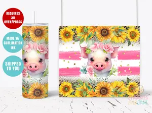 2-PACK Sunflower Piggy sublimation transfer for 20oz Skinny Tumbler - Ready to press - DIY Specialty Supplies - T049