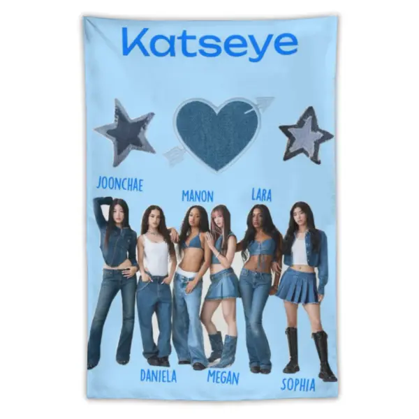 Katseye Wall Art Tapestry, 3x5 FT Single-Sided Printed Polyester Banner, Katseye Merch for Kpop Room Decor, Party Decor, Kitchen Use, Rectangle