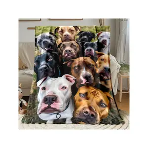 Adorable Multi - Pitbull Dogs Pattern Cozy Flannel Blanket - Soft Warm Fleece Throw for Home Decor & Snuggling