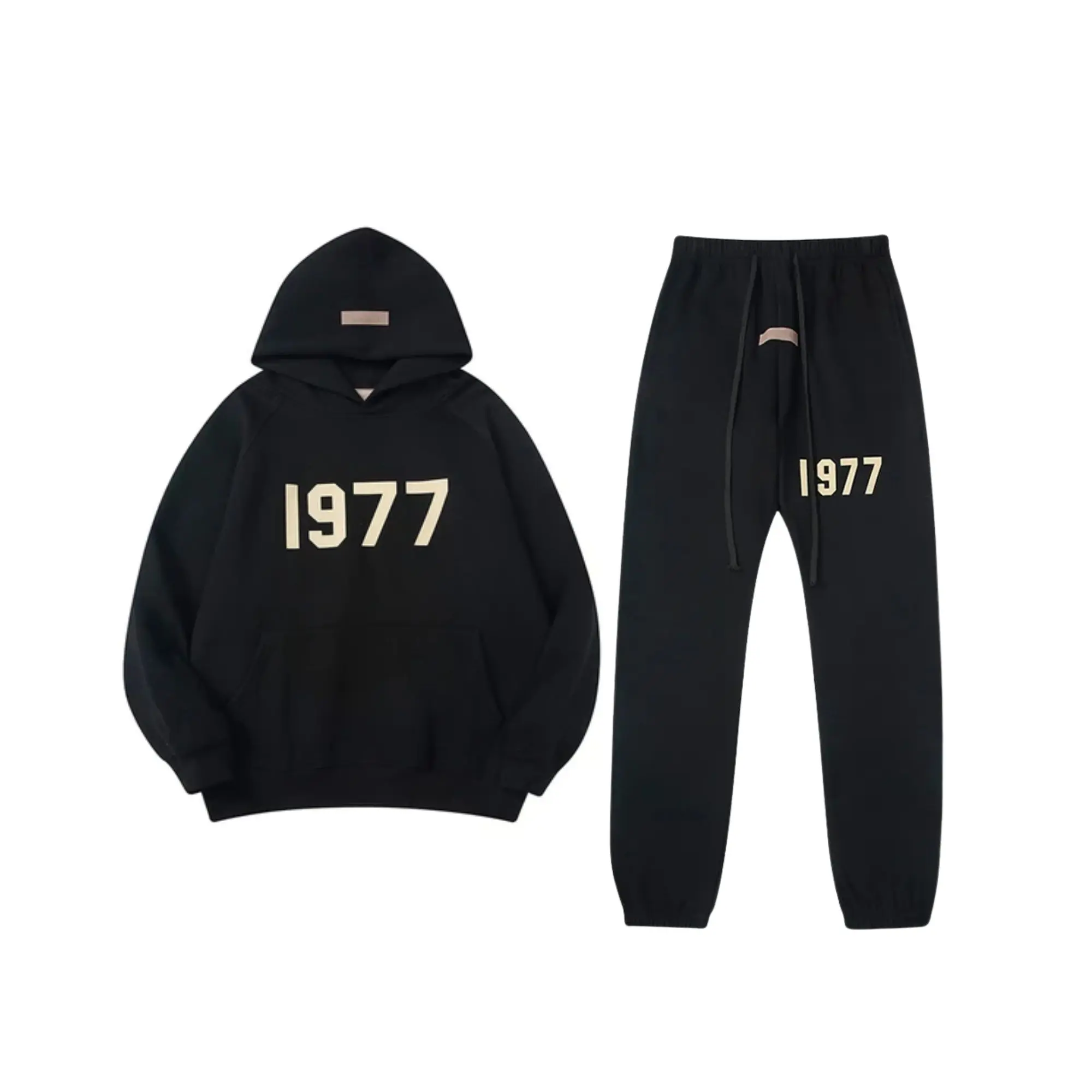 1977 Hoodie Sweatpant Set, Hip Hop Streetwear Tracksuit, Classic Vintage Style Unisex Pullover & Jogger Pants Outfit
