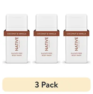 (3 Pack) Native Body Wash, Sulfate Free, Coconut & Vanilla, for Women and Men, Travel Size 3 Oz Procter & Gamble