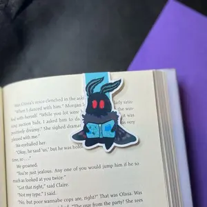 Reading Mothman Magnetic Bookmark | Cute Cryptid Reading Bookmark, Aesthetic Moth Magnet Bookmark, Baby Moth Bookmark, Bookish Cryptid Lover