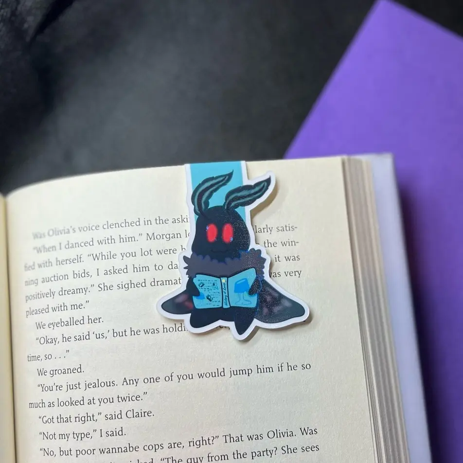 Reading Mothman Magnetic Bookmark | Cute Cryptid Reading Bookmark, Aesthetic Moth Magnet Bookmark, Baby Moth Bookmark, Bookish Cryptid Lover