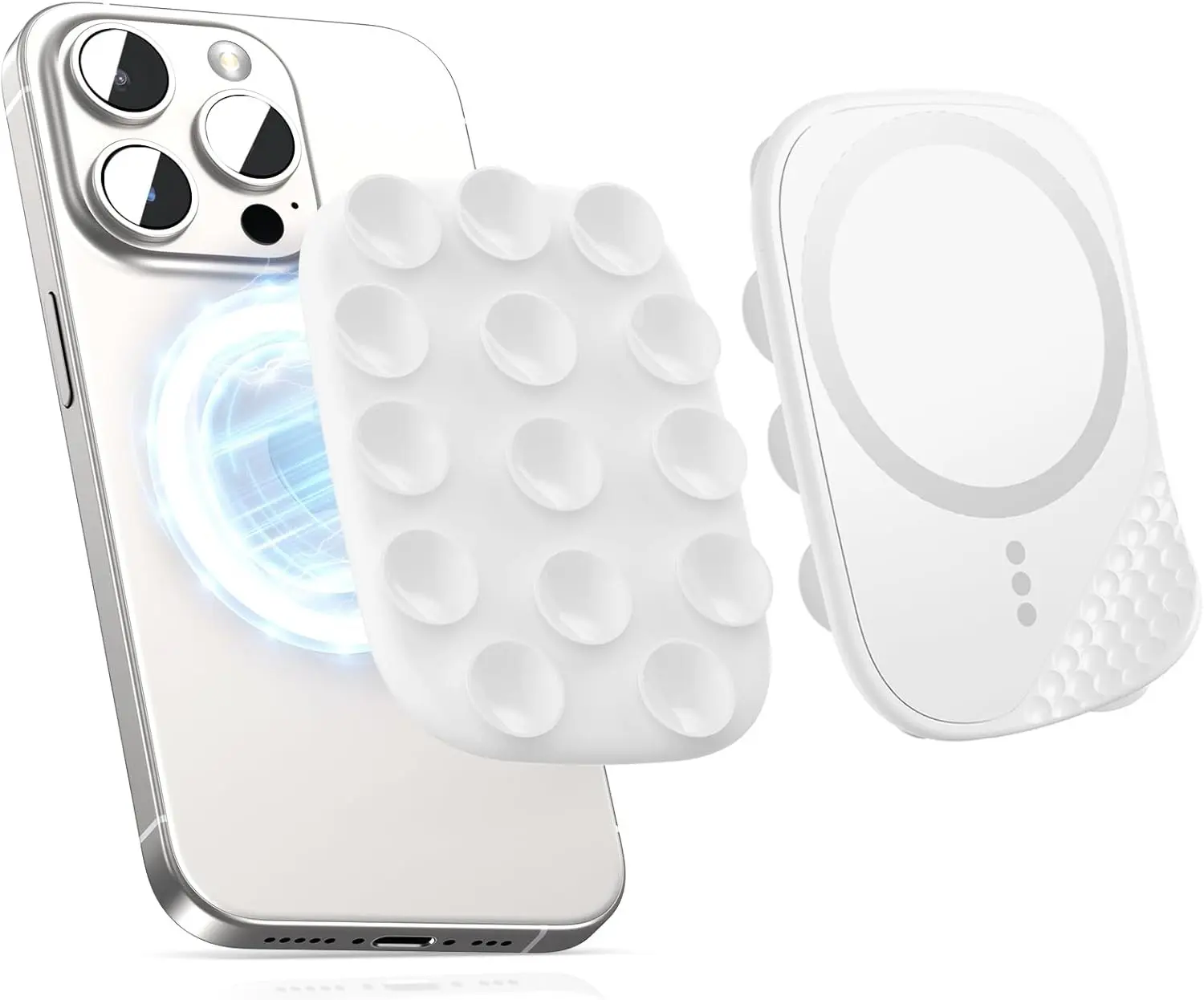 smofish Magnetic Suction Phone Mount for MagSafe Case, Silicone Sticky Grip Holder for iPhone 16/15/14/13/12, Removable Hands-Free Selfie/Video for TikTok Influencers, Women Gift, White