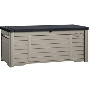 YITAHOME 120 Gallon Outdoor Storage Box, Large Resin Deck Box with Louver Design, Lockable Patio Storage Bin for Indoor and Outdoor Use, Pillows, Tools, and Pool Supplies -Black & Brown