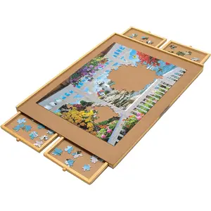 Puzzle Board with Drawers – 1500 Piece Jigsaw Puzzle Table Organizer – Premium Wooden Puzzle Board for Adults, 26"x35" Smooth Non-Slip Surface, Portable Puzzle Table with Sorting Trays