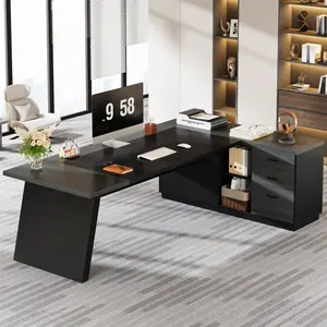 LITTLE TREE 78" L-Shaped Executive Desk Large Modern Office Desk with Drawers and Lateral File Cabinet Business Furniture with Storage Shelves Big Computer Desk for Home Office two separate package