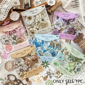 Vintage Fabric Flower Stickers Pack of 50, Hard Card DIY Scrapbook Decorations, Handmade Journal Deco Tapestry Supplies, Floral Pattern Sticker, Decorative Sticker, Scrapbooking