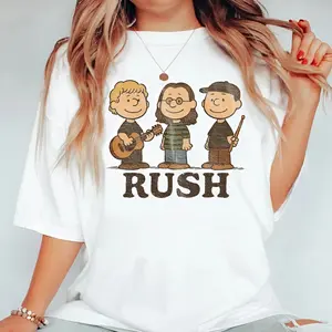 Rush Band Cartoon Vintage T-Shirt – Retro Rock Band Music Fan Tee, Charlie Brown Style Rock Concert Merch shirt for Men and Women		