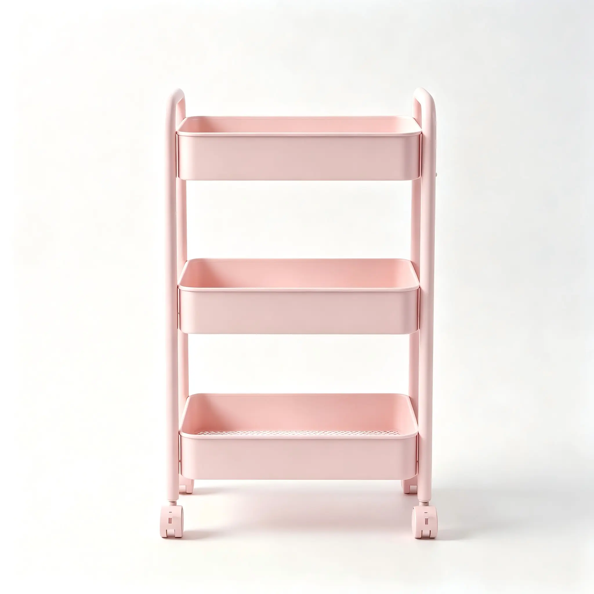 Pink3-Tier Mobile Rolling Utility Cart - Hollow Iron Mesh Organizer for Salon, Home Supplies (Home Organizers, Storage Holders & Racks)
