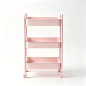 Pink3-Tier Mobile Rolling Utility Cart - Hollow Iron Mesh Organizer for Salon, Home Supplies (Home Organizers, Storage Holders & Racks)