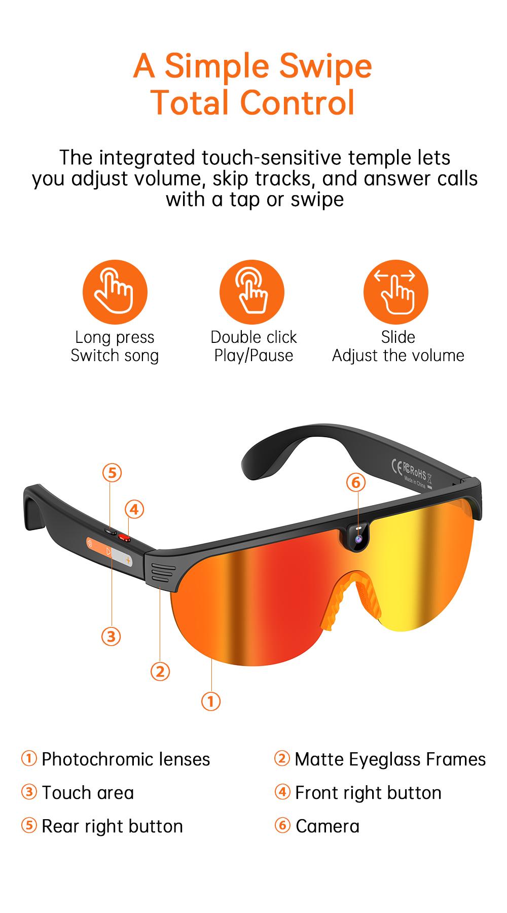 2026 AI Smart Glasses with Camera Dust UV Proof Cycling Sports Goggles- HD Video Recording Glasses with Audio, Music Playback, Wireless Call, Touch Control, Real-Time Translation, AI Object Recognition, for Men Women, Translation Glasses